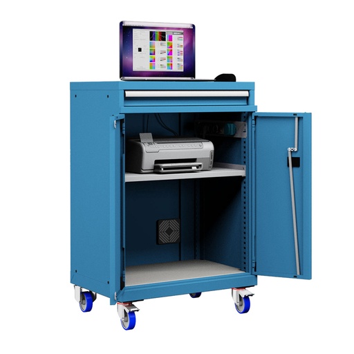 [048912] Armario para ordenador portátil con ruedas y estante inferior - Dim.: 717x595x1128h mm - Azul ral 5012
