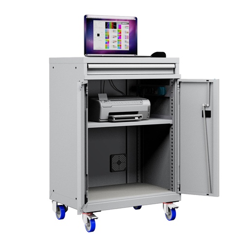 [048913] Armario para ordenador portátil con ruedas y estante inferior - Dim.: 717x595x1128h mm - Gris ral 7035