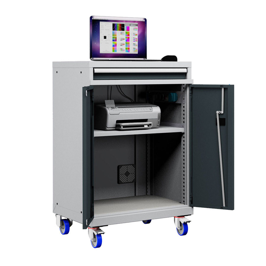 [048914] Armario para ordenador portátil con ruedas y estante inferior - Dim.: 717x595x1128h mm - Gris ral 7035 y gris ral 7016