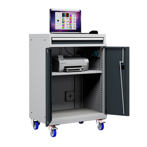 [048914] Armario para ordenador portátil con ruedas y estante inferior - Dim.: 717x595x1128h mm - Gris ral 7035 y gris ral 7016