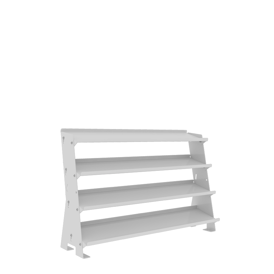 [048927] Expositor metálico para contenedores con 4 estantes inclinados - Dim.: 640x220x420h mm - Gris ral 7035