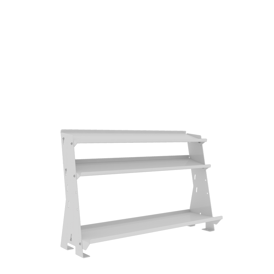 [048928] Expositor metálico para contenedores con 3 estantes inclinados - Dim.: 640x220x420h mm - Gris ral 7035