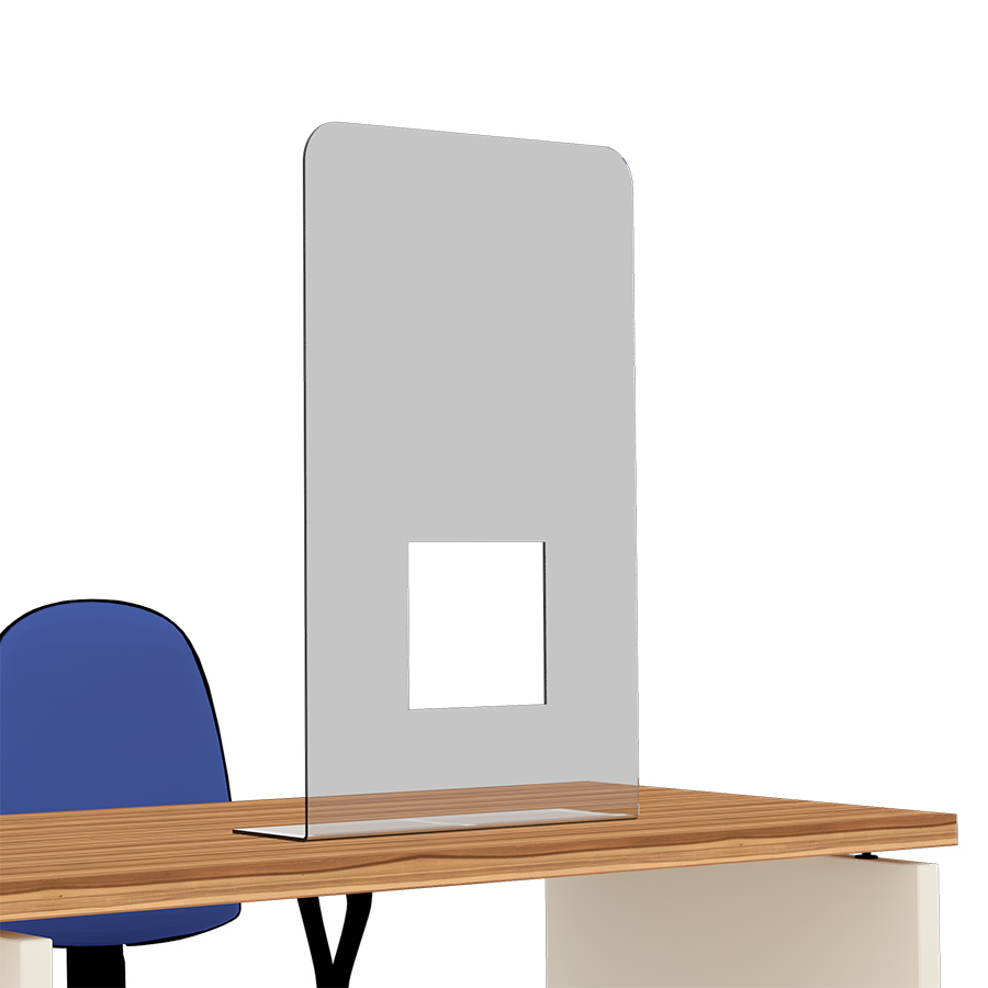 [049086] Mampara transparente de protección para mostrador con ventanilla - Dim.: 530x150x850h mm - Plástico transparente