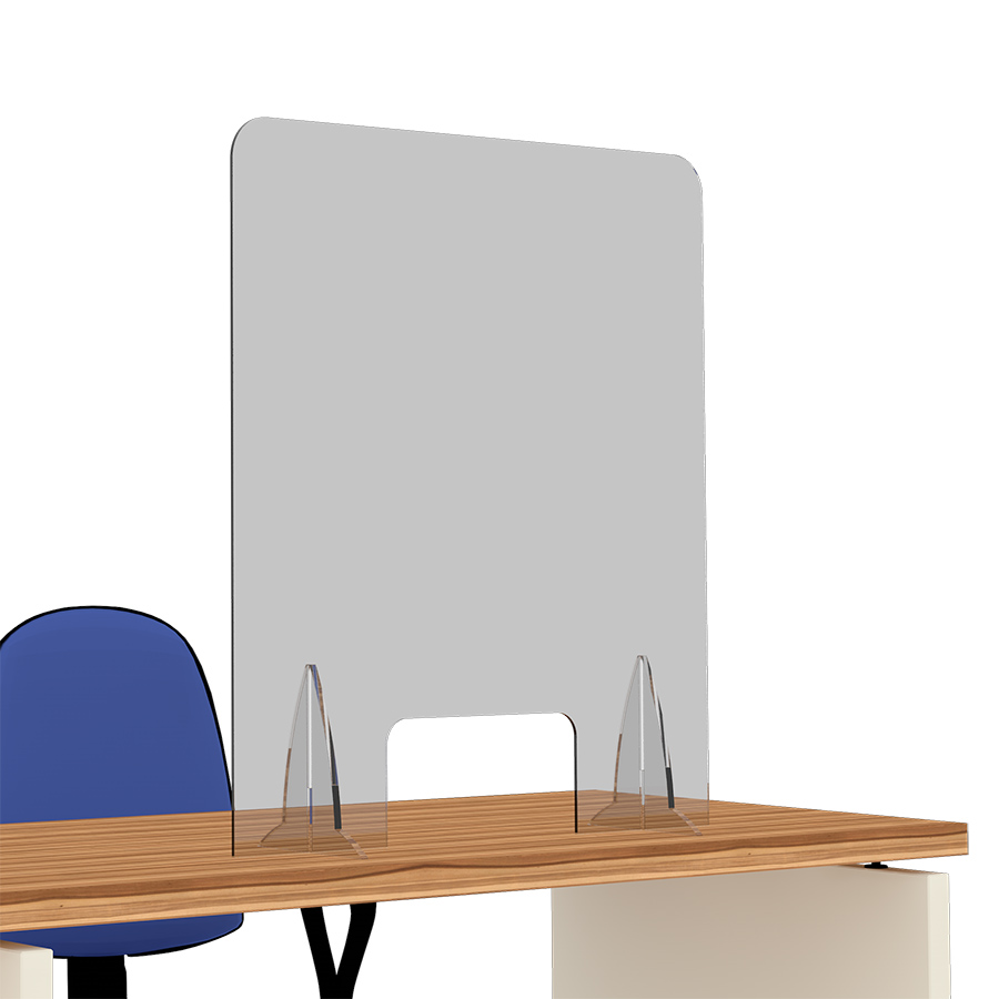 [049087] Mampara transparente de protección para mostrador con ventanilla - Dim.: 750x150x850h mm - Plástico transparente