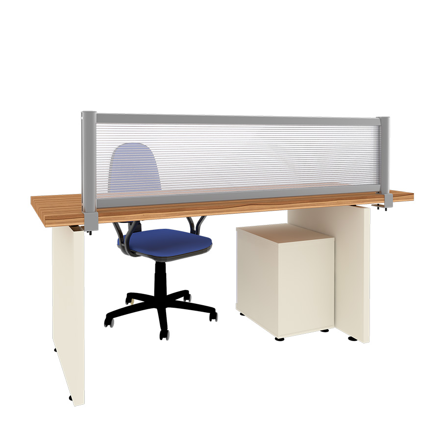 [049089] Mampara separadora de sobremesa con panel transparente - Dim.: 1600x60x400h mm - Aluminio y policarbonato