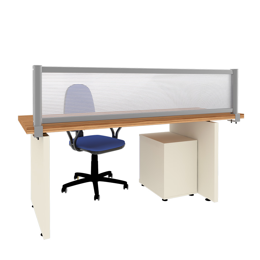 [049090] Mampara separadora de sobremesa con panel transparente - Dim.: 1800x60x400h mm - Aluminio y policarbonato