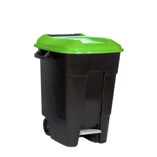 [049098] Basurera plástica de 100 lts. con ruedas y tapa de apertura mediante pedal - Dim.: 460x568x770h mm - Verde / negro