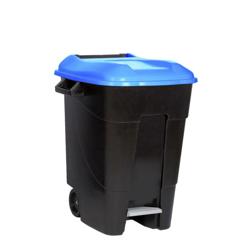[049099] Basurera plástica de 100 lts. con ruedas y tapa de apertura mediante pedal - Dim.: 460x568x770h mm - Azul / negro