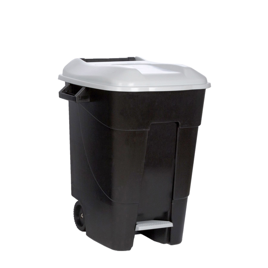 [049100] Basurera plástica de 100 lts. con ruedas y tapa de apertura mediante pedal - Dim.: 460x568x770h mm - Gris / negro