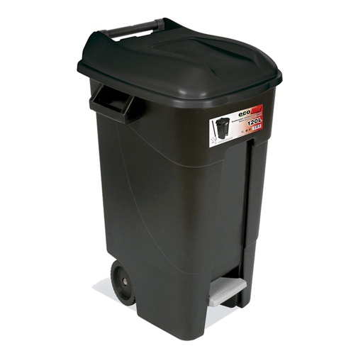 [049103] Basurera plástica de 120 lts. con ruedas y tapa de apertura mediante pedal - Dim.: 600x568x886h mm - Negro