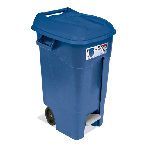 [049104] Basurera plástica de 120 lts. con ruedas y tapa de apertura mediante pedal - Dim.: 600x568x886h mm - Azul