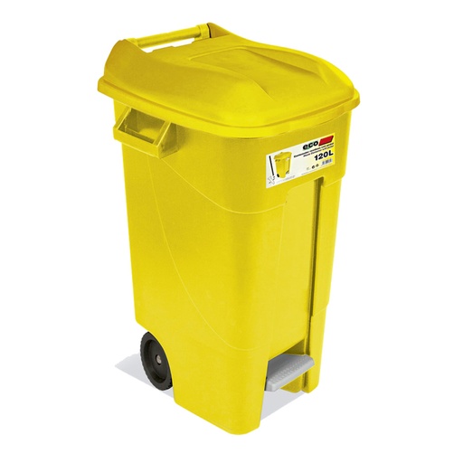 [049106] Basurera plástica de 120 lts. con ruedas y tapa de apertura mediante pedal - Dim.: 600x568x886h mm - Amarillo