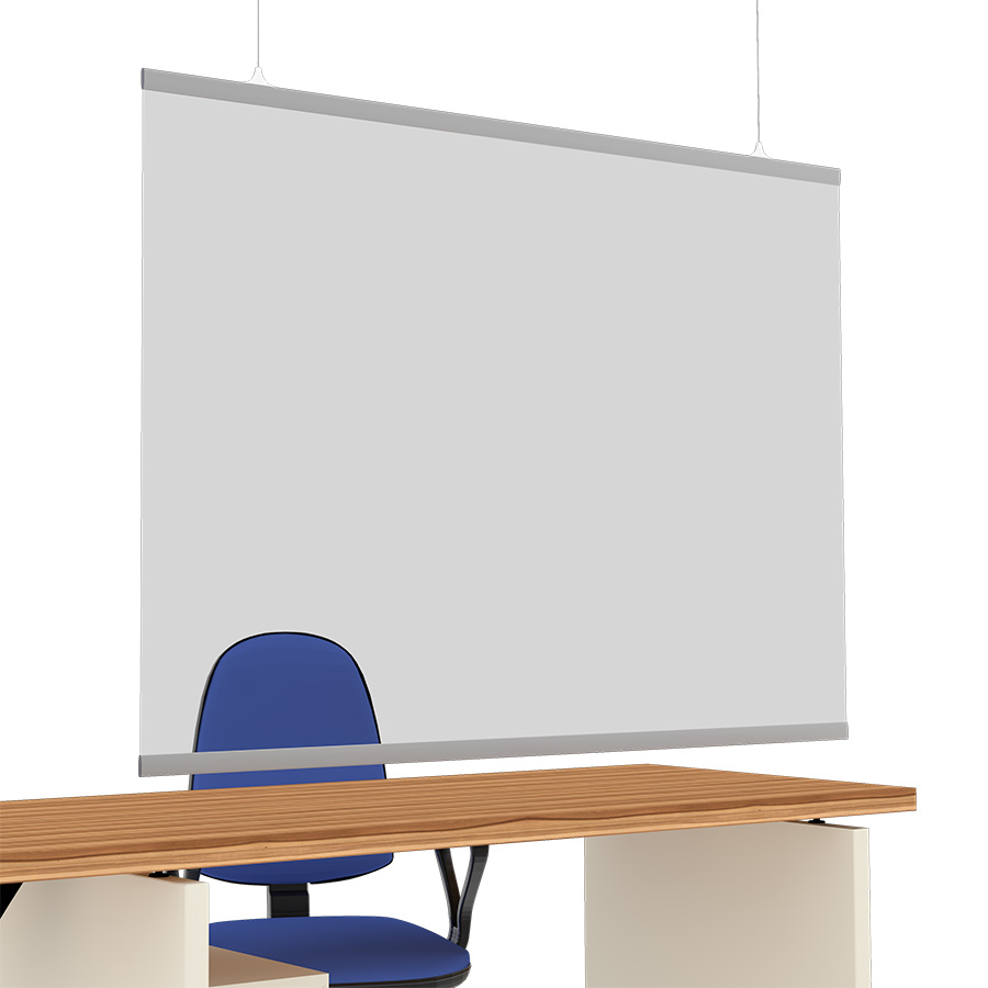 [049121] Mampara de protección suspendida para mostrador con perfiles de aluminio - Dim.: 1500x1000h mm - Plástico transparente