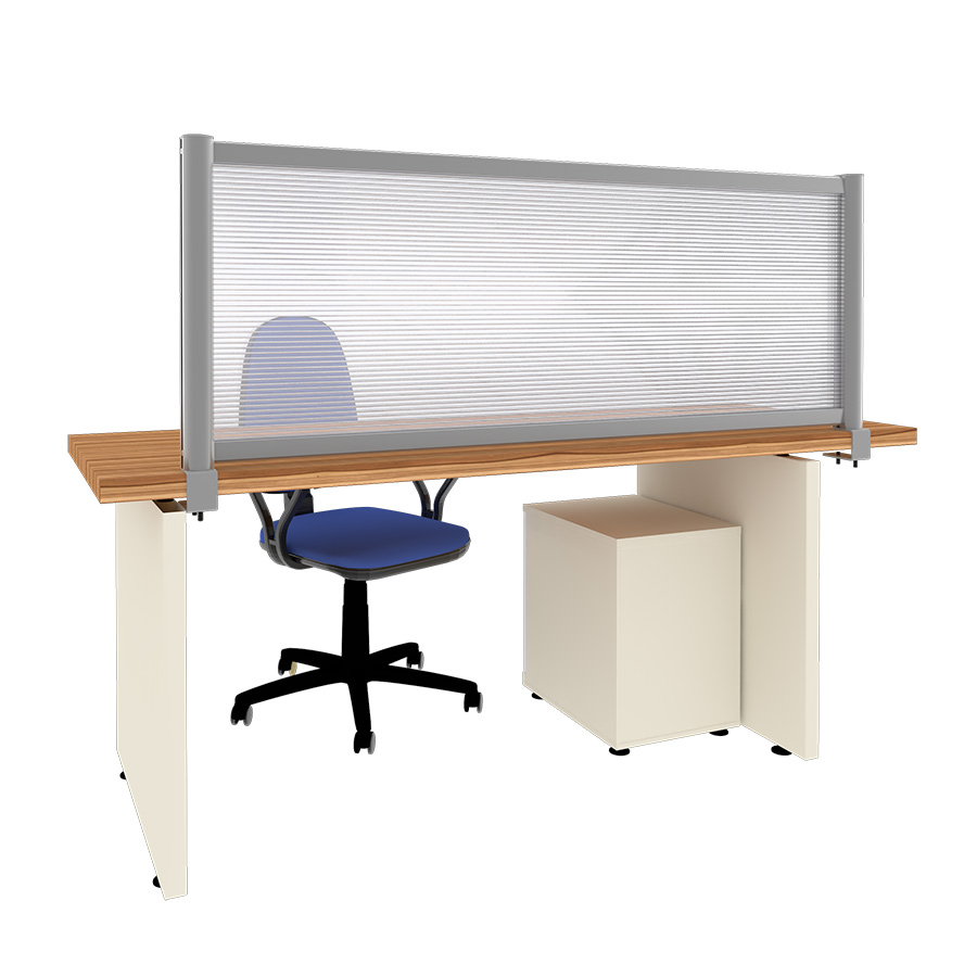 [049130] Mampara separadora de sobremesa con panel transparente - Dim.: 1600x60x600h mm - Aluminio y policarbonato
