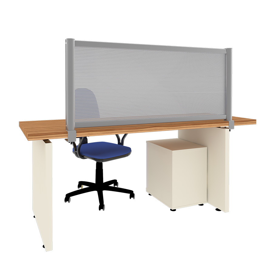 [049174] Mampara separadora de sobremesa con panel translúcido - Dim.: 1400x60x600h mm - Aluminio y policarbonato