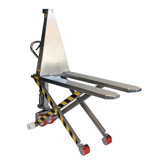 [049199] Transpaleta de pantógrafo con movimiento y elevación manual - Dim.: 1740x550x1190h mm - Acero inoxidable