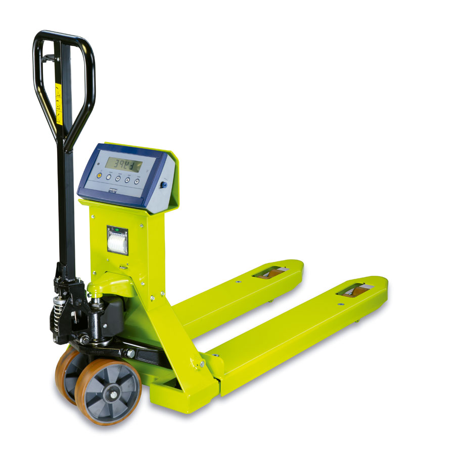 [049209] Transpaleta manual pesadora con impresora - Dim. palas: 1185x555mm - Carga máx. 2.500 kg - Verde Pantone 382C