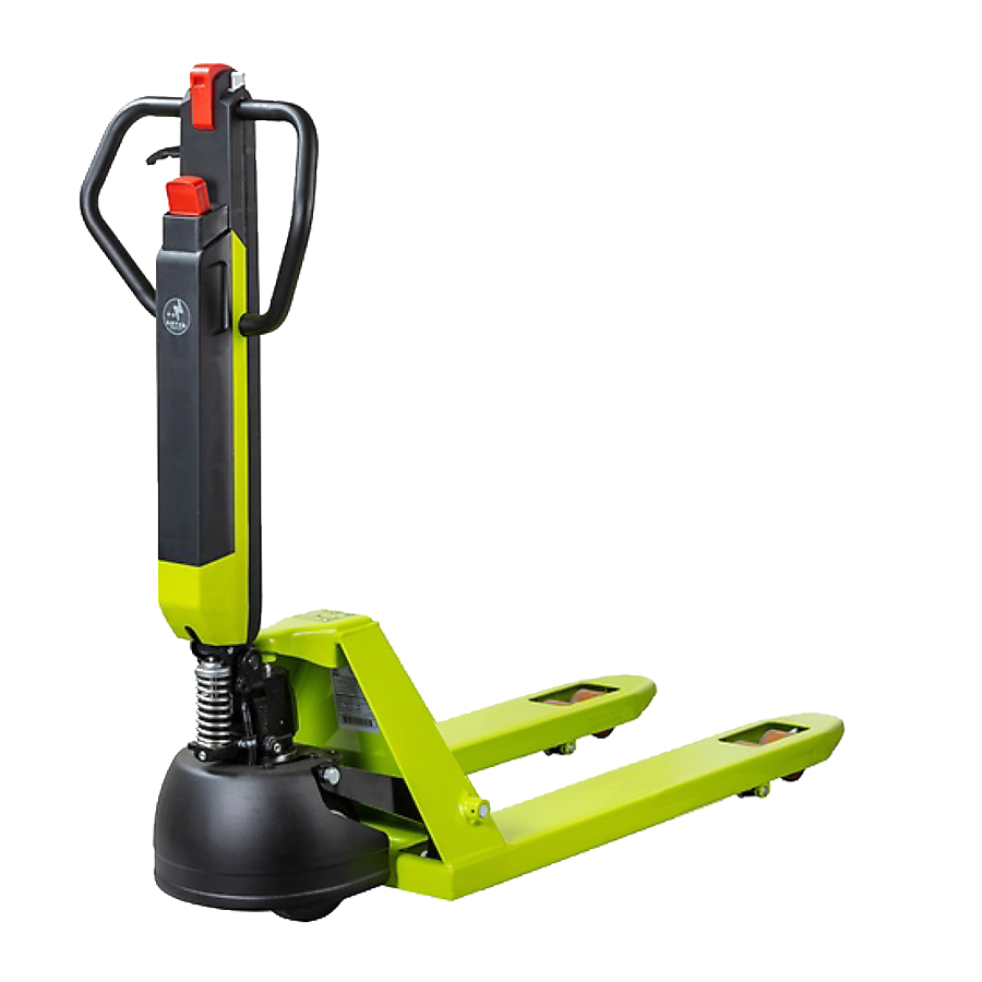 [049241] Transpaleta eléctrica de 1200 kg (sin cargador) - movimiento eléctrico, elevación manual - Dim. palas: 1000x685 mm - Verde Pantone 382C