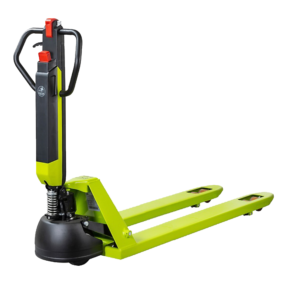 [049251] Transpaleta eléctrica de 1200 kg (sin cargador) - movimiento eléctrico, elevación manual - Dim. palas: 2000x525 mm - Verde Pantone 382C