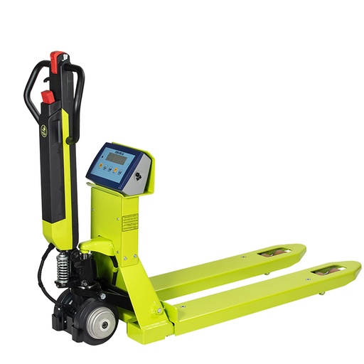 [049268] Transpaleta pesadora de translación manual y elevación eléctrica con batería y cargador - Carga máx. 1.200 kg - Verde Pantone 382C