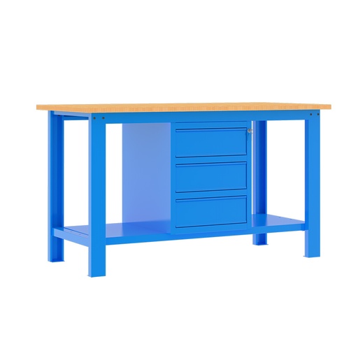 [049322] Banco de trabajo desmontable con encimera de madera de haya - Dim.: 1500x750x877h mm - Azul ral 5015