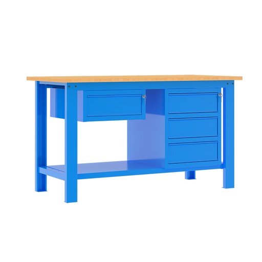 [049328] Banco de trabajo desmontable con encimera de madera de haya - Dim.: 1500x750x877h mm - Azul ral 5015