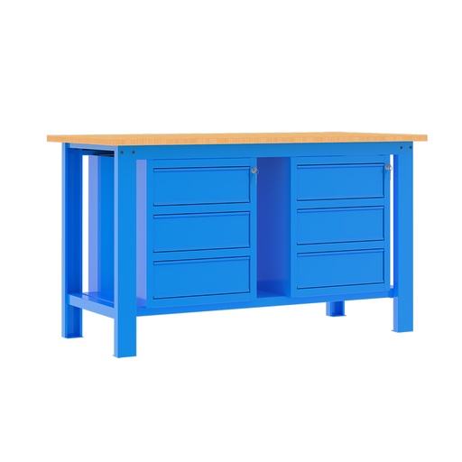 [049332] Banco de trabajo desmontable con encimera de madera de haya - Dim.: 1500x750x877h mm - Azul ral 5015