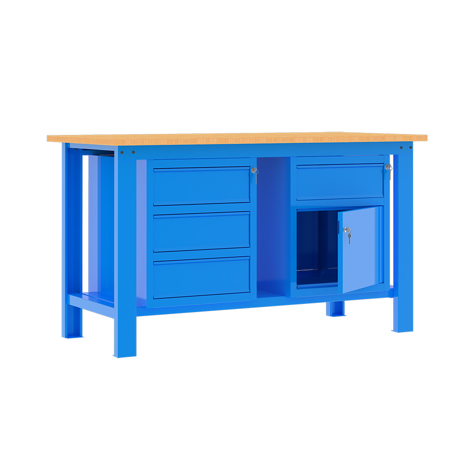 [049334] Banco de trabajo desmontable con encimera de madera de haya - Dim.: 1500x750x877h mm - Azul ral 5015