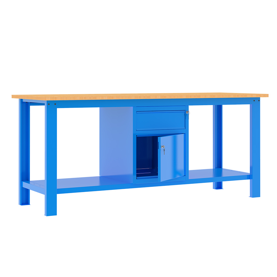 [049353] Banco de trabajo desmontable con encimera de madera de haya - Dim.: 2000x750x877h mm - Azul ral 5015