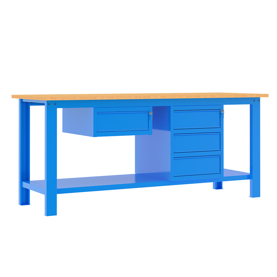 [049356] Banco de trabajo desmontable con encimera de madera - Dim.: 2000x700x877h mm - Azul ral 5015