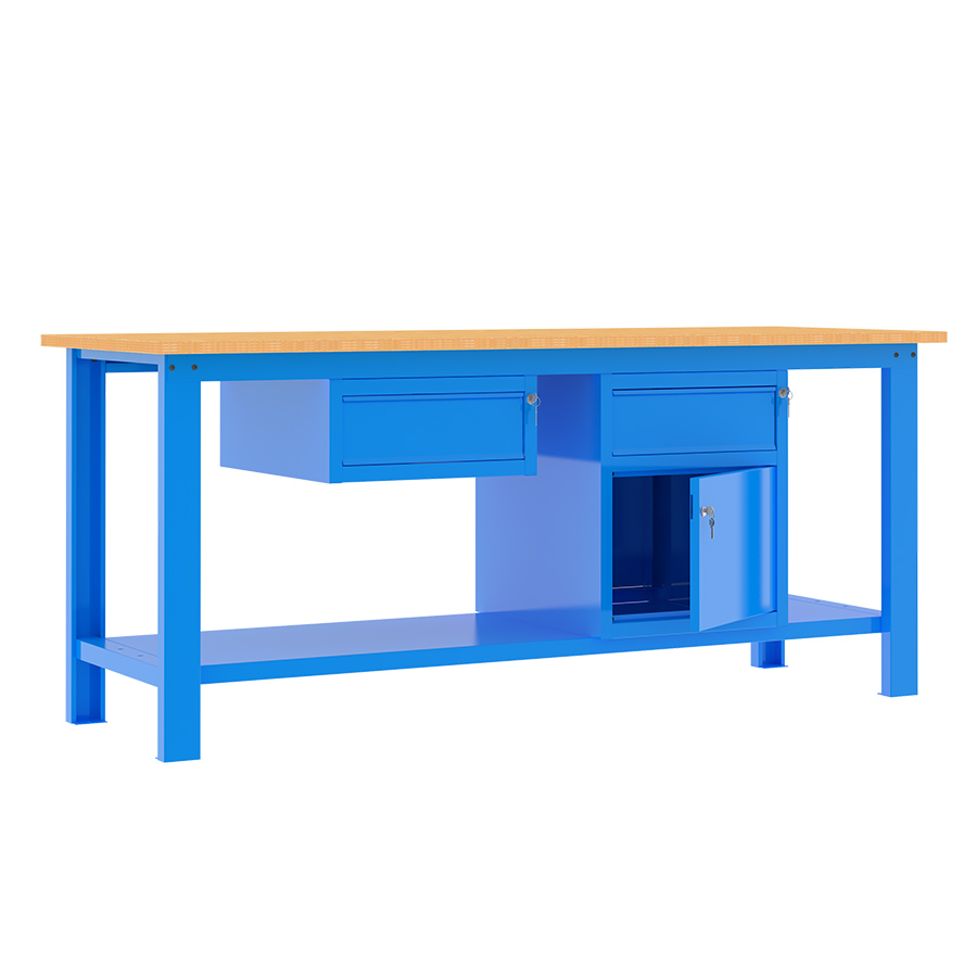 [049358] Banco de trabajo desmontable con encimera de madera - Dim.: 2000x700x877h mm - Azul ral 5015