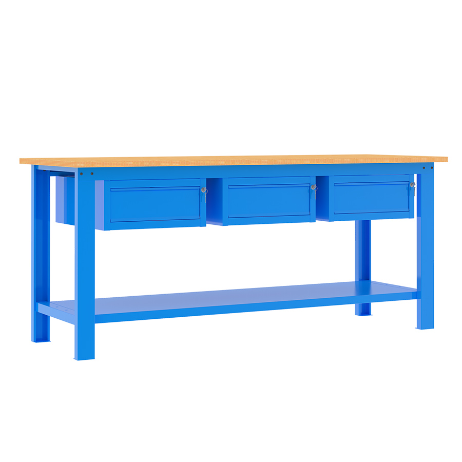 [049364] Banco de trabajo desmontable con encimera de madera - Dim.: 2000x700x877h mm - Azul ral 5015