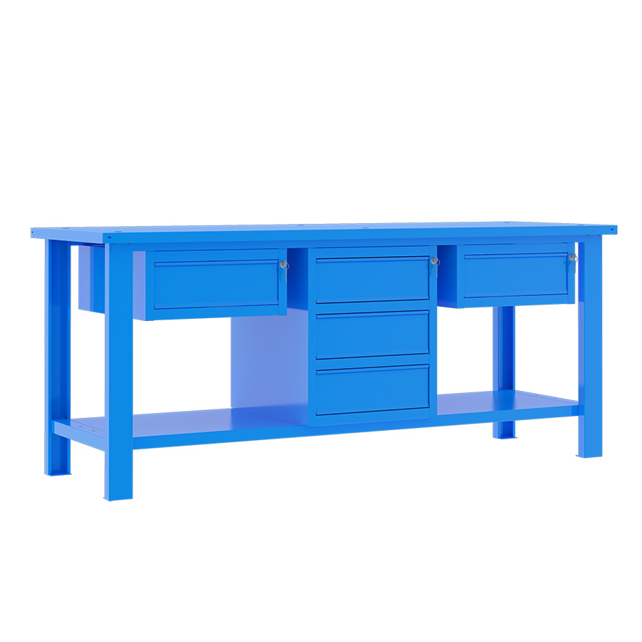 [049367] Banco de trabajo desmontable con encimera de acero - Dim.: 2000x700x860h mm - Azul ral 5015