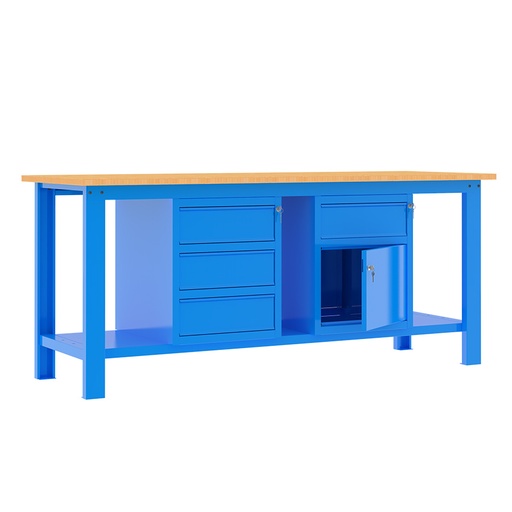[049369] Banco de trabajo desmontable con encimera de madera de haya - Dim.: 2000x750x877h mm - Azul ral 5015