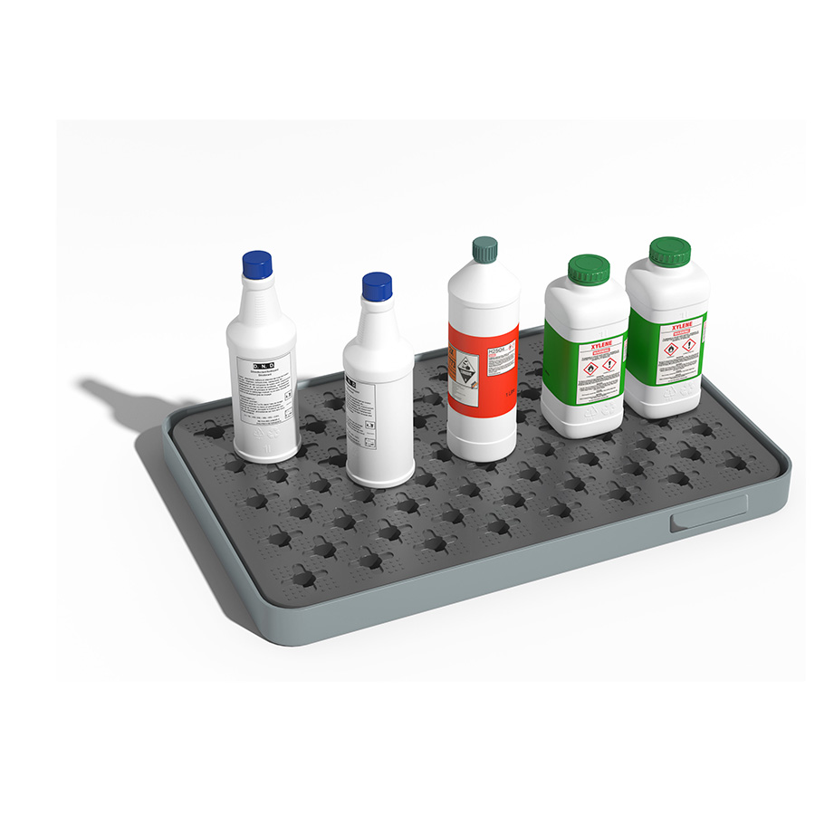 [049377] Cubeta colectora plástica de 8 lts. de capacidad para recipientes pequeños con rejilla - Dim.: 635x410x50h mm - Gris