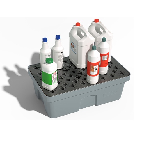 [049392] Cubeta colectora plástica de 40 lts. de capacidad para recipientes pequeños con rejilla - Dim.: 640x410x220h mm - Gris