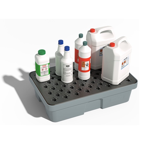 [049393] Cubeta colectora plástica de 30 lts. de capacidad para recipientes pequeños con rejilla - Dim.: 640x410x165h mm - Gris