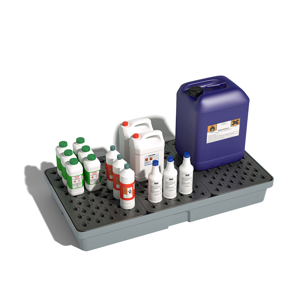 [049407] Cubeta colectora plástica de 90 lts. de capacidad para botellas y garrafas con rejilla - Dim.: 1200x640x160h mm - Gris