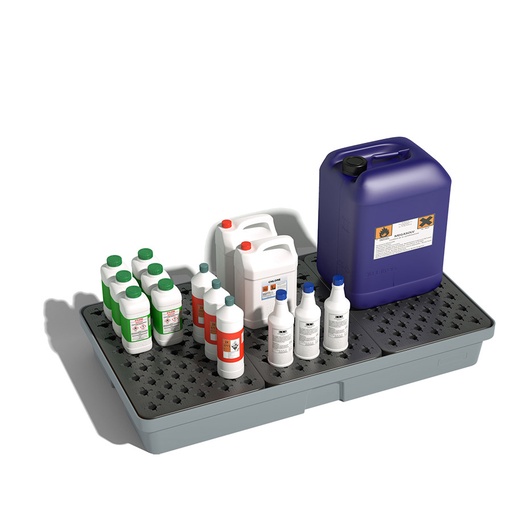 [049407] Cubeta colectora plástica de 90 lts. de capacidad para botellas y garrafas con rejilla - Dim.: 1200x640x160h mm - Gris