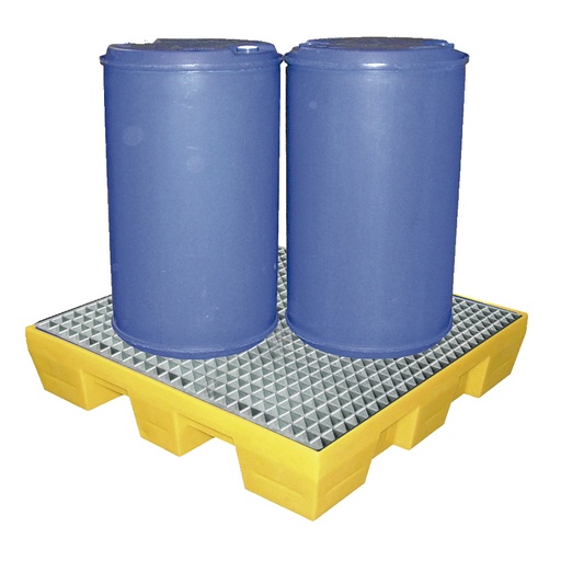 [049418] Cubeto de retención de plástico con rejilla de acero galvanizado - Cap.: 220 lts. - Dim.: 1250x1250x240h mm - Amarillo