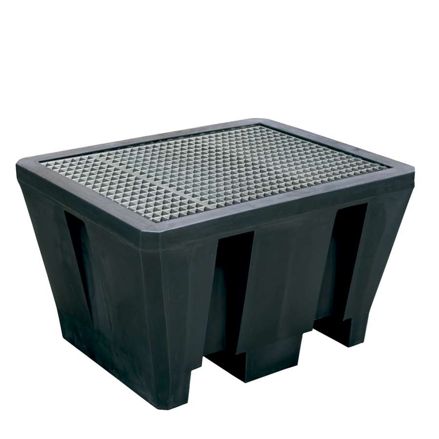 [049425] Cubeto de retención de plástico con rejilla de acero galvanizado - Cap.: 225 lts. - Dim.: 925x755x555h mm - Negro