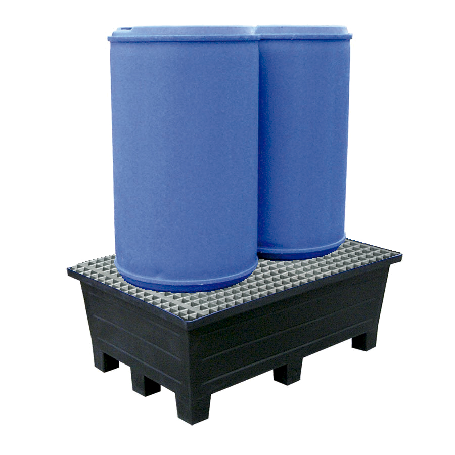 [049435] Cubeto de retención de plástico con patas y rejilla metálica - Cap.: 240 lts. - Dim.: 1222x815x475h mm - Negro