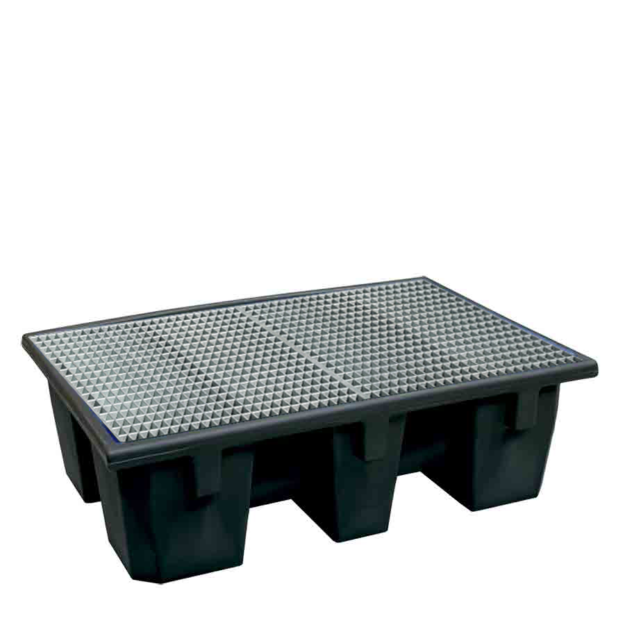 [049437] Cubeto de retención de plástico con rejilla metálica - Cap.: 240 lts. - Dim.: 1300x900x390h mm - Negro