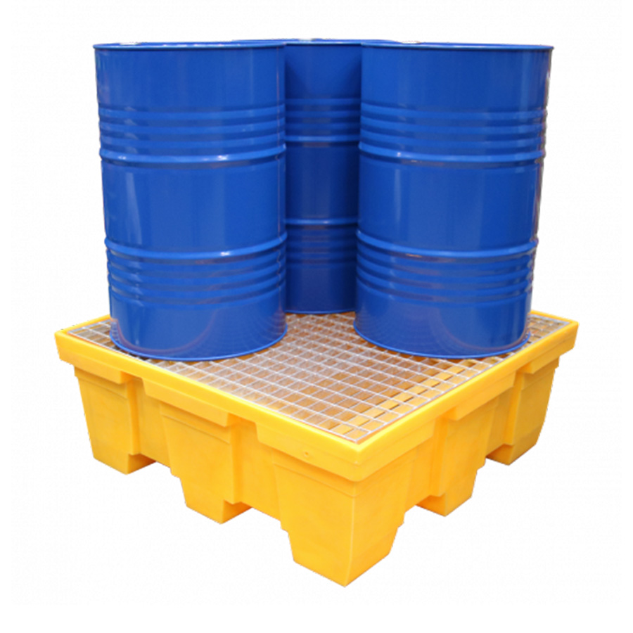 [049445] Cubeto de retención de plástico con rejilla de acero galvanizado - Cap.: 450 lts. - Dim.: 1250x1250x475h mm - Amarillo