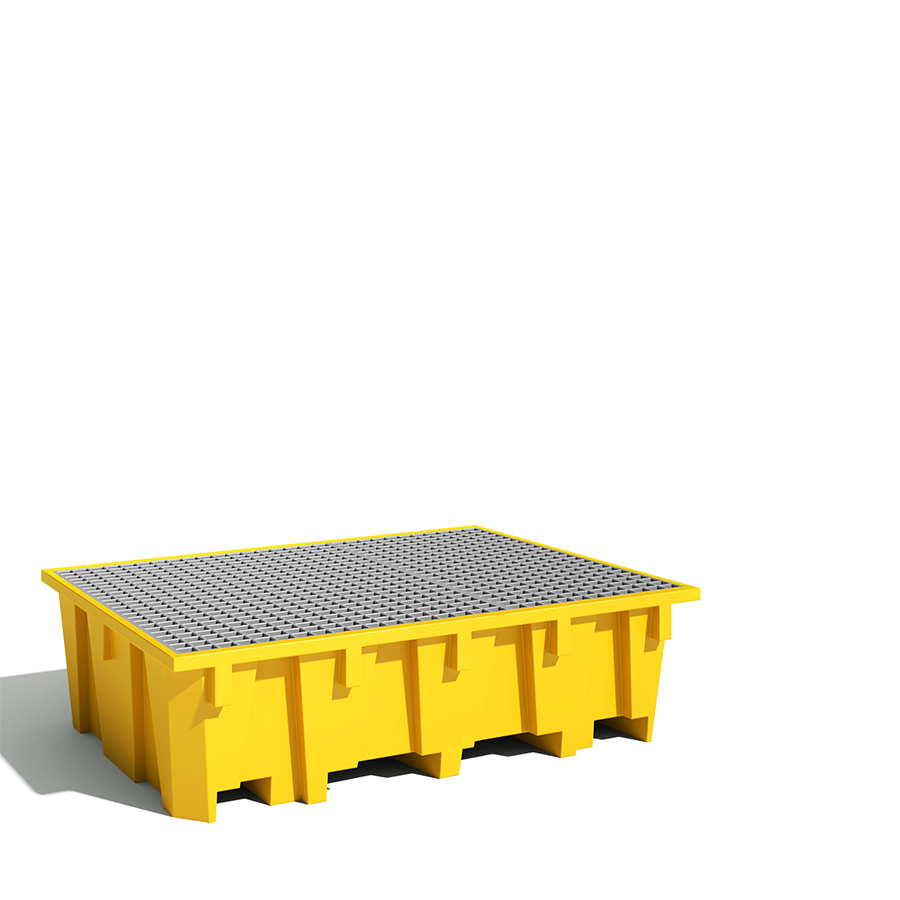 [049454] Cubeto de retención de polietileno para estantería de paletización con rejilla metálica - Cap.: 1050 lts - Dim.: 2180x1300x575h mm - Amarillo