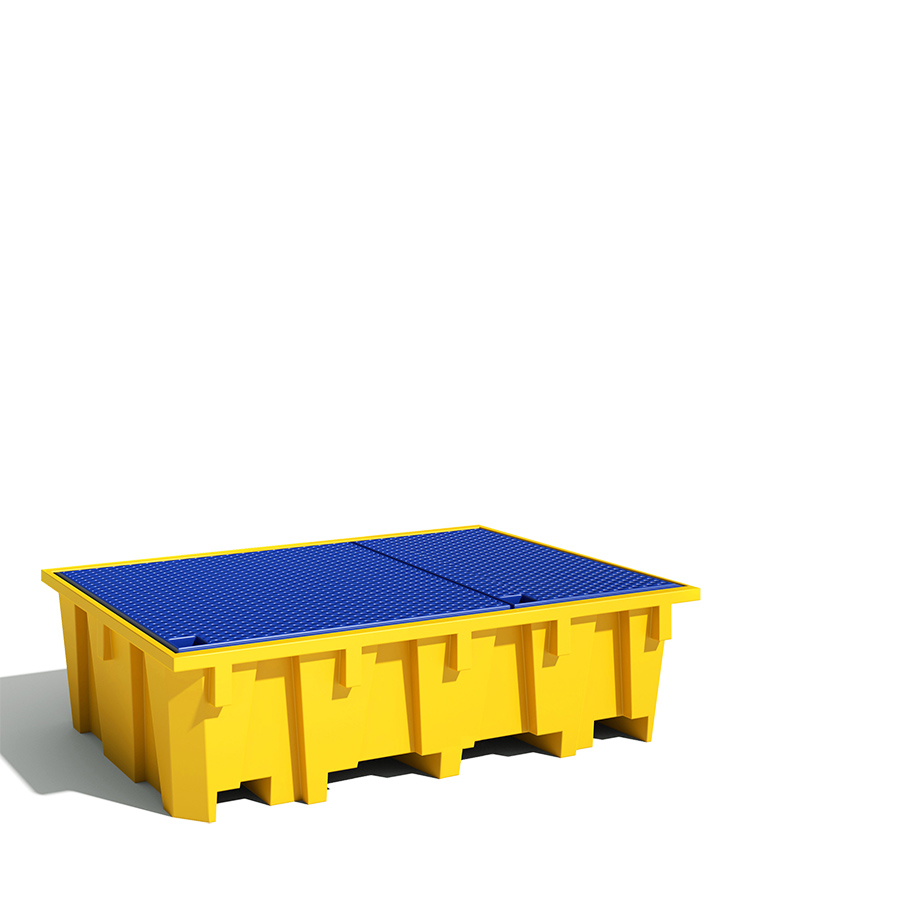 [049455] Cubeto de retención de polietileno para estantería de paletización con rejilla plástica - Cap.: 1050 lts - Dim.: 2180x1300x575h mm - Amarillo