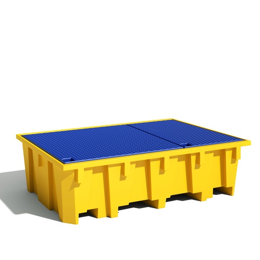 [049455] Cubeto de retención de polietileno para estantería de paletización con rejilla plástica - Cap.: 1050 lts - Dim.: 2180x1300x575h mm - Amarillo