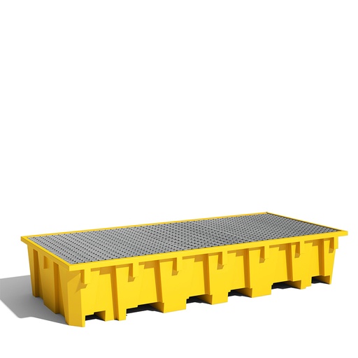 [049460] Cubeto de retención de polietileno para estantería de paletización con rejilla metálica - Cap.: 1650 lts - Dim.: 3280x1300x575h mm - Amarillo