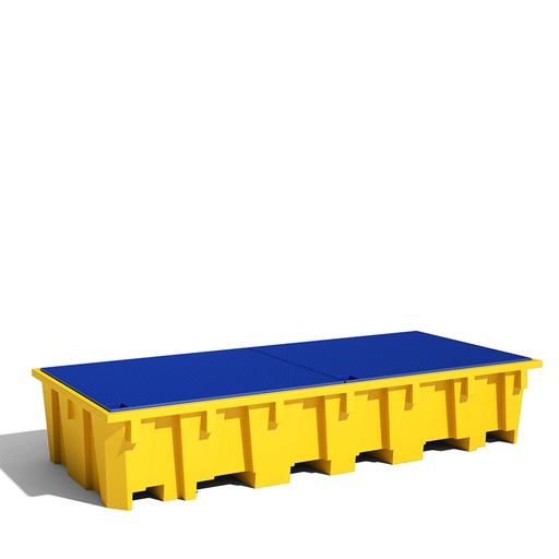 [049461] Cubeto de retención de polietileno para estantería de paletización con rejilla plástica - Cap.: 1650 lts - Dim.: 3280x1300x575h mm - Amarillo