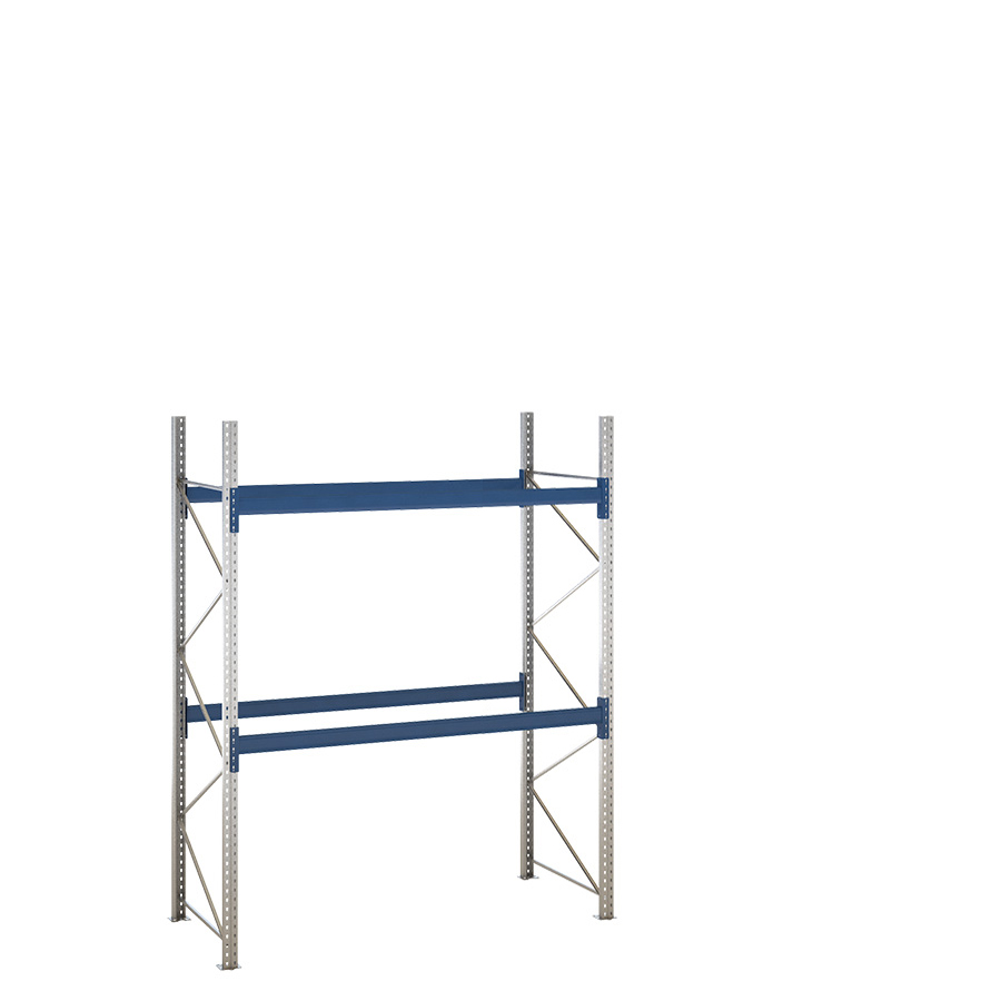 [049466] Estantería de paletización inicial con 2 niveles de carga de 2500 kg cada uno - Dim.: 2380x1100x3000h mm - Galvanizado y azul ral 5010